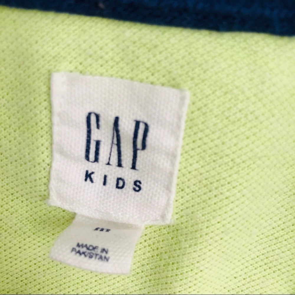 Gap neon yellow short sleeve polo shirt with navy blue and gray stripes
